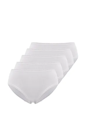 5’li Beyaz Pamuklu Midi Boy Kadın Slip EVA RIB MIDI
