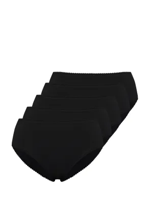 5’li Siyah Pamuklu Midi Boy Kadın Slip EVA RIB MIDI