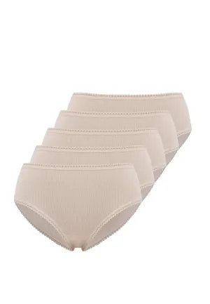 5’li Ten Rengi Pamuklu Midi Boy Kadın Slip EVA RIB MIDI
