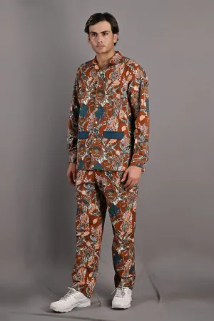 Adelio - Maroon & Multi Printed Shacket Set With Pant