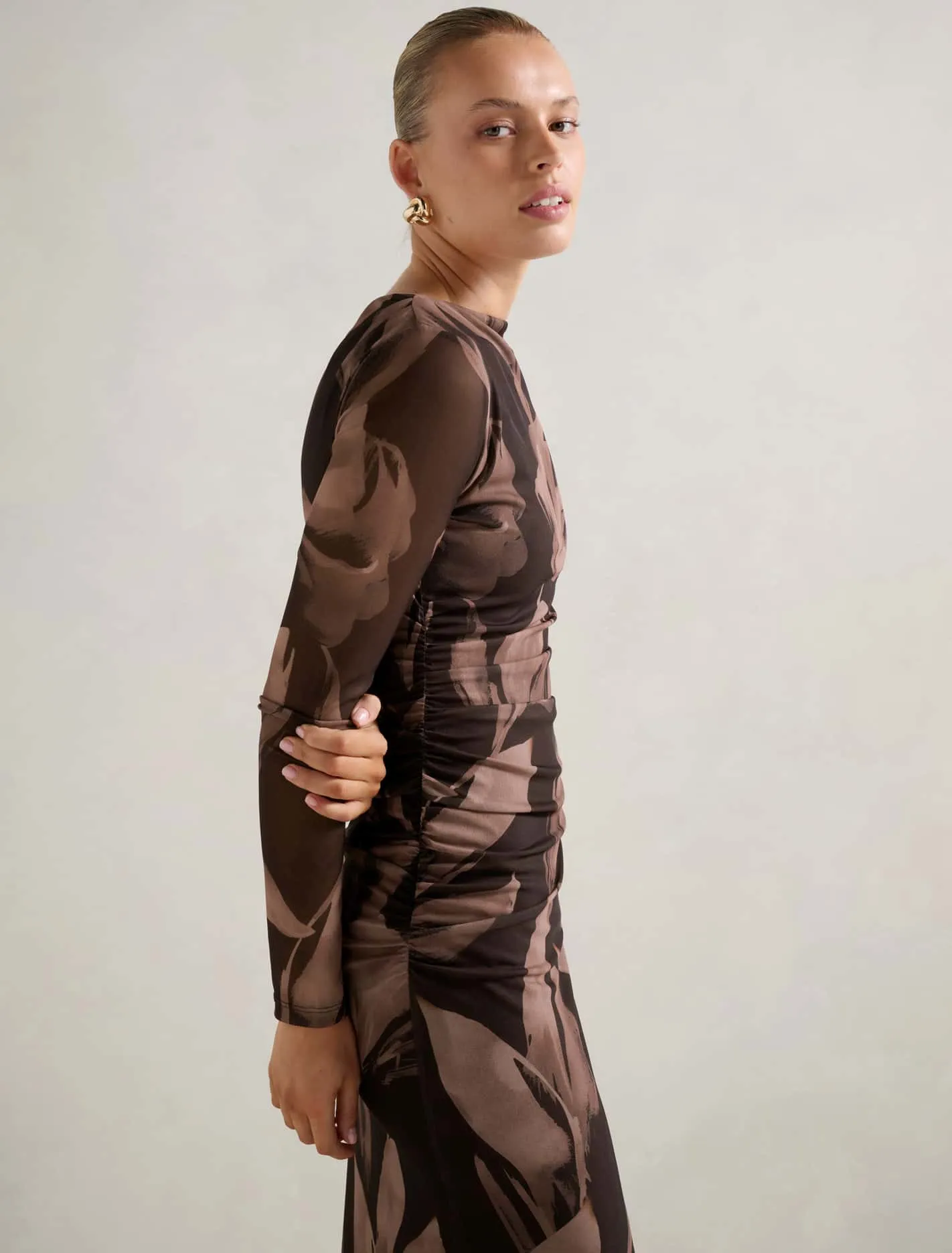 Alannah Mesh Long Sleeve Midi Dress