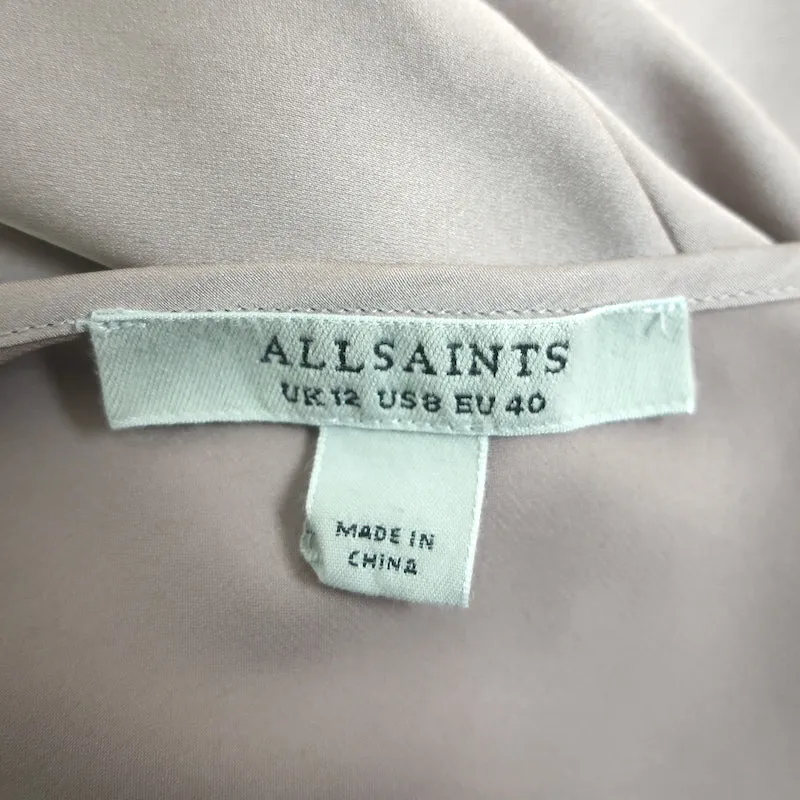 AllSaints Hadley Midi Slip Dress Dusty Pink Stretch Satin Size US 8