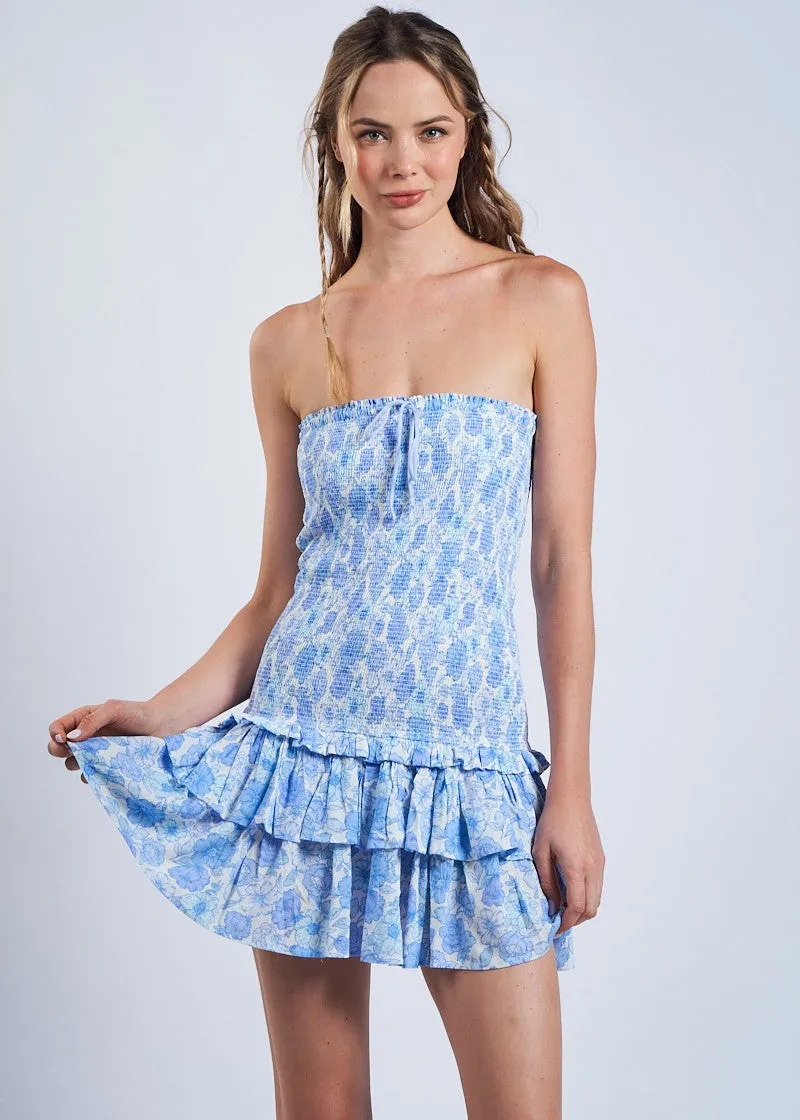 Angela Blue Floral Tube Mini Dress