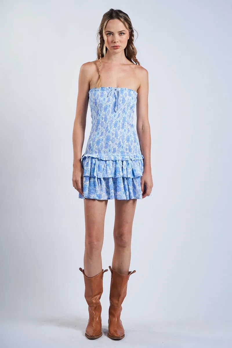 Angela Blue Floral Tube Mini Dress