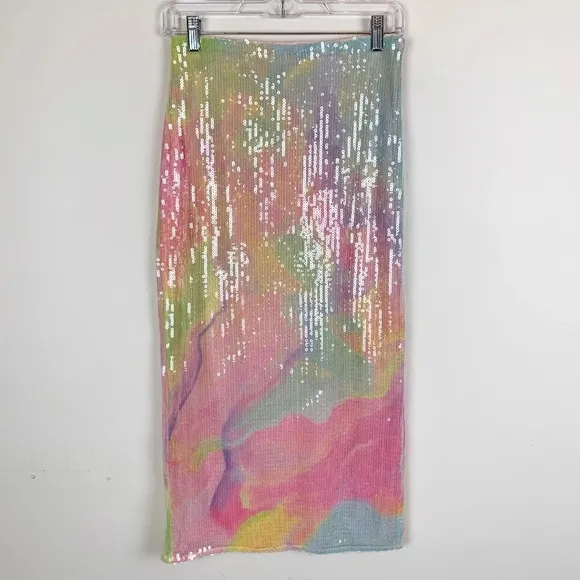 Anthropologie Hutch Sequin Mesh Midi Slip Skirt