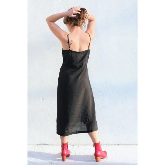 Anthropologie Lacausa alma midi slip dress black