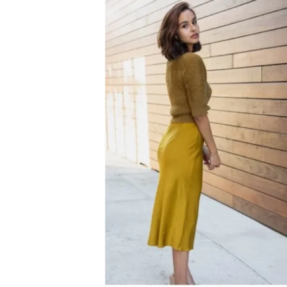Anthropologie Lucy Paris Pull On Dusty Purple Satin Midi Slip Skirt L Sleek Rare