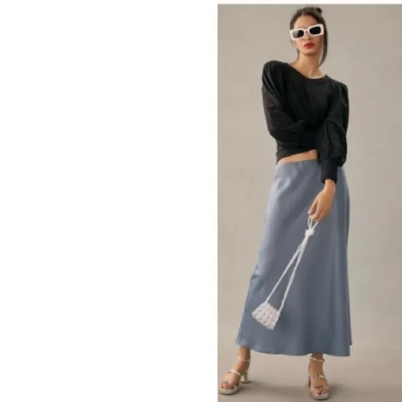 Anthropologie Lucy Paris Pull On Dusty Purple Satin Midi Slip Skirt L Sleek Rare