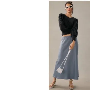 Anthropologie Lucy Paris Pull On Dusty Purple Satin Midi Slip Skirt L Sleek Rare