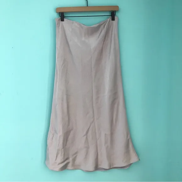 Anthropologie Lucy Paris Pull On Dusty Purple Satin Midi Slip Skirt L Sleek Rare