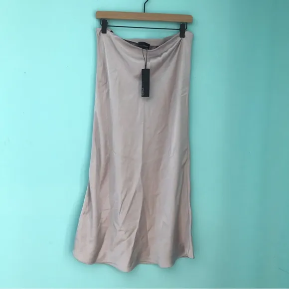 Anthropologie Lucy Paris Pull On Dusty Purple Satin Midi Slip Skirt L Sleek Rare