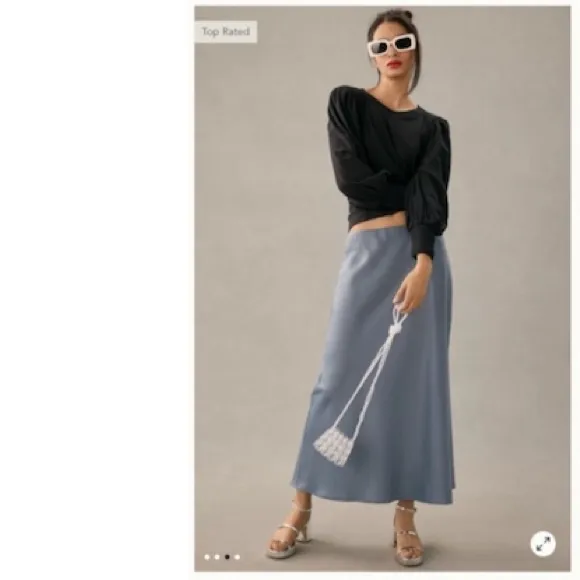 Anthropologie Lucy Paris Pull On Dusty Purple Satin Midi Slip Skirt L Sleek Rare