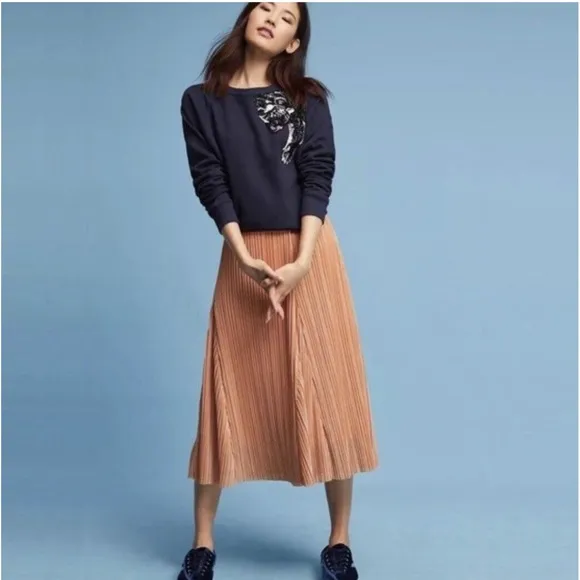 Anthropologie Maeve Shimmer Pleated Midi Skirt Fairy Whimsical Party Metallic