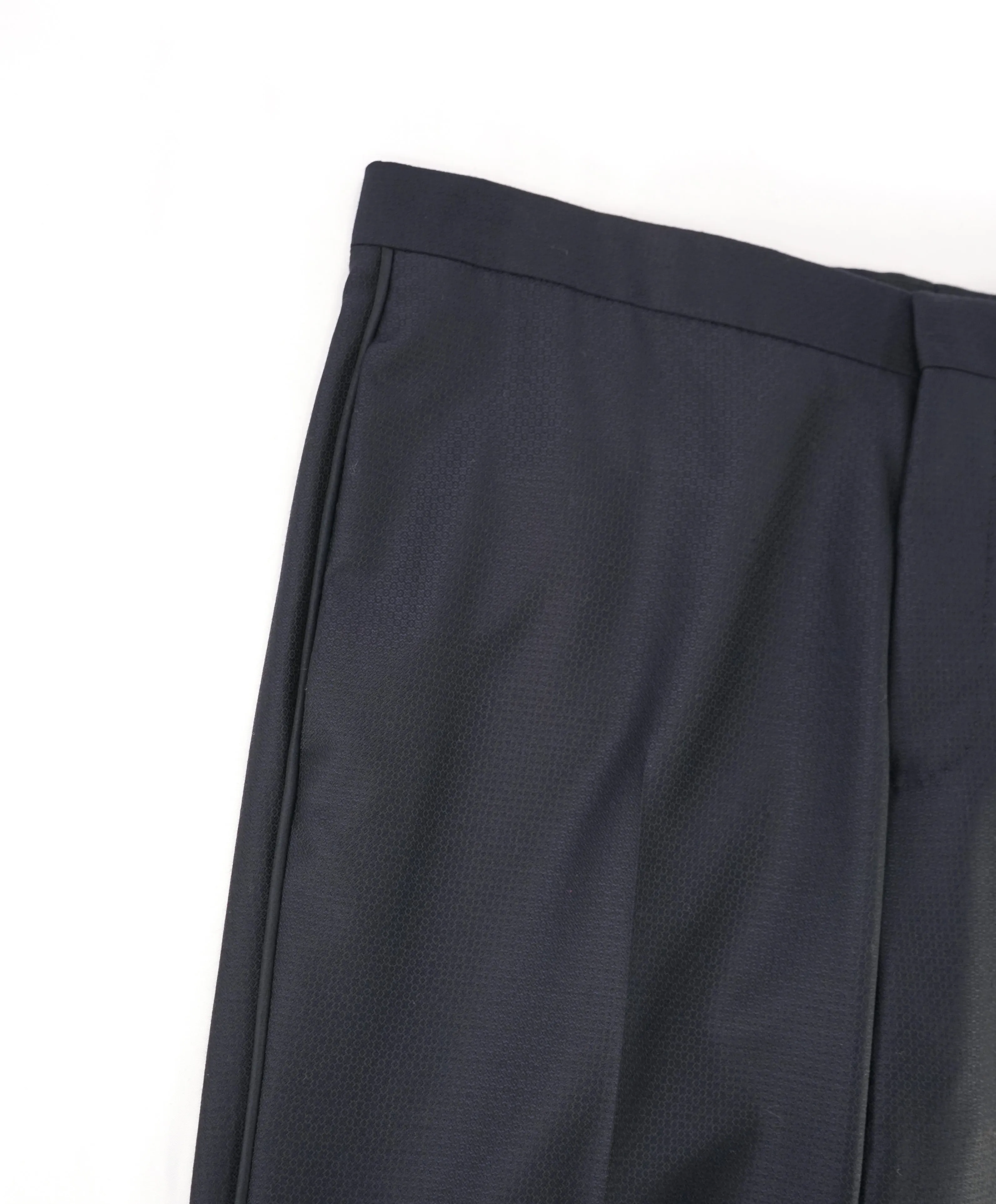 ARMANI COLLEZIONI -Navy Geometric Weave Tux Dinner Flat Front Dress Pants - 35W