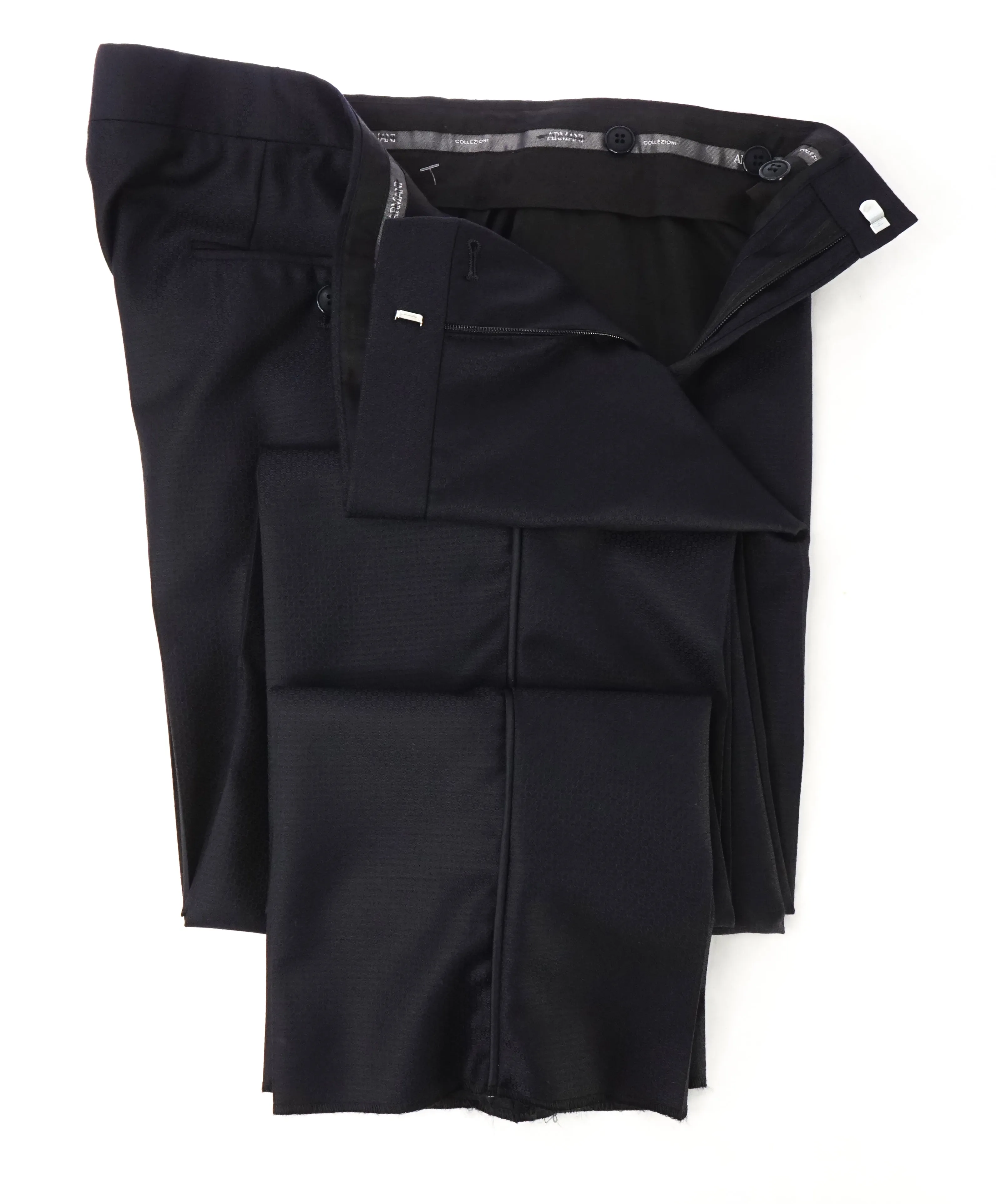 ARMANI COLLEZIONI -Navy Geometric Weave Tux Dinner Flat Front Dress Pants - 35W