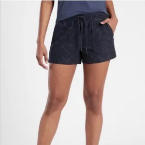 Athleta Navy Camo Farallon Shorts Drawstring  Organic Cotton 12