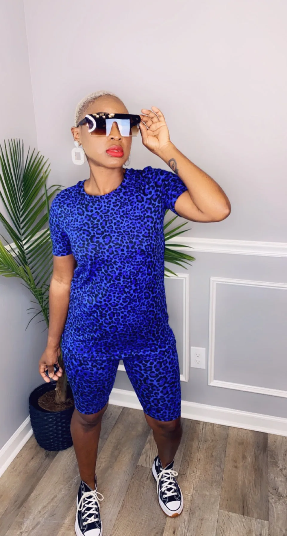 Basic 2pc ShortSet-Blue Leopard