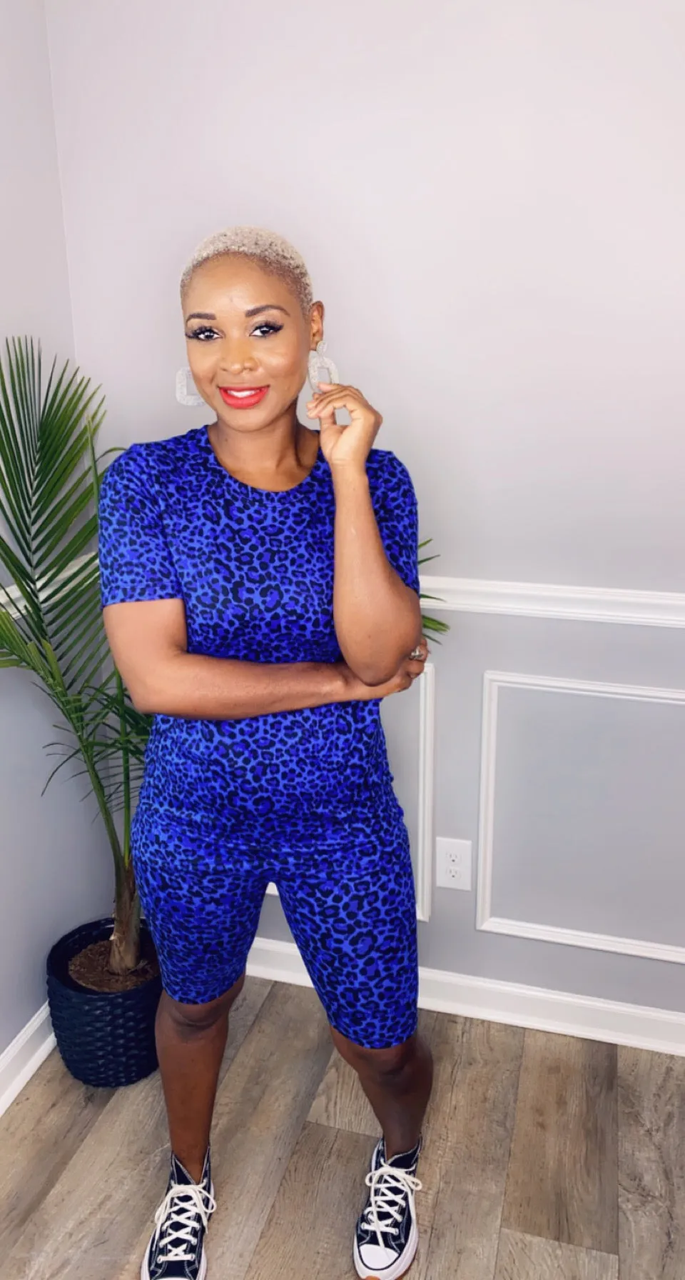Basic 2pc ShortSet-Blue Leopard
