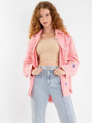 Be My Own Star Cotton Distressed Denim Shacket