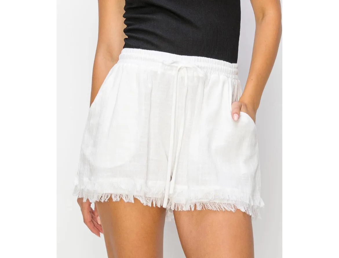 Beachcomber Frayed Drawstring Shorts Available In Two Colors