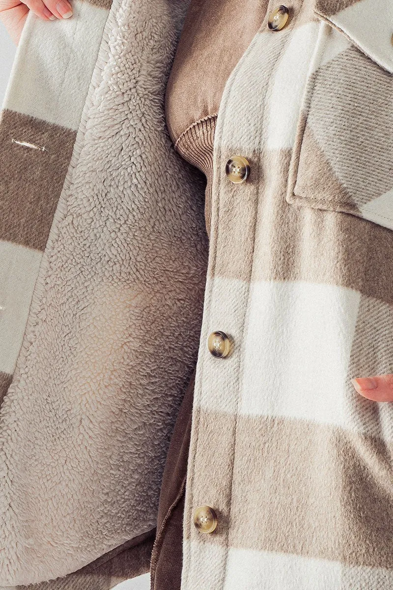 Bella's Plaid Teddy Shacket - Khaki