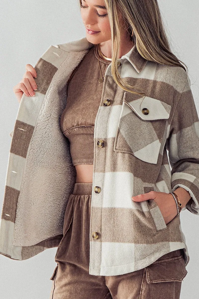 Bella's Plaid Teddy Shacket - Khaki