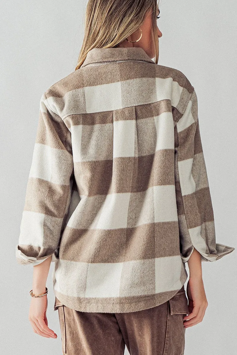 Bella's Plaid Teddy Shacket - Khaki