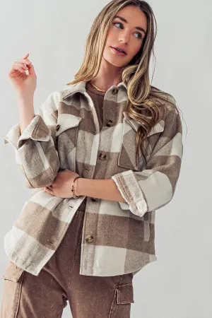 Bella's Plaid Teddy Shacket - Khaki