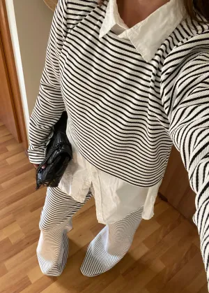 Black & White Stripe Loose Fit Trouser Co-Ord