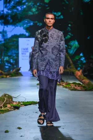 Black And Grey Printed Bandgala Set