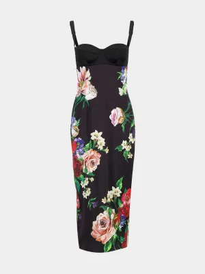 Black Floral Satin Slip Dress with Bra Detail