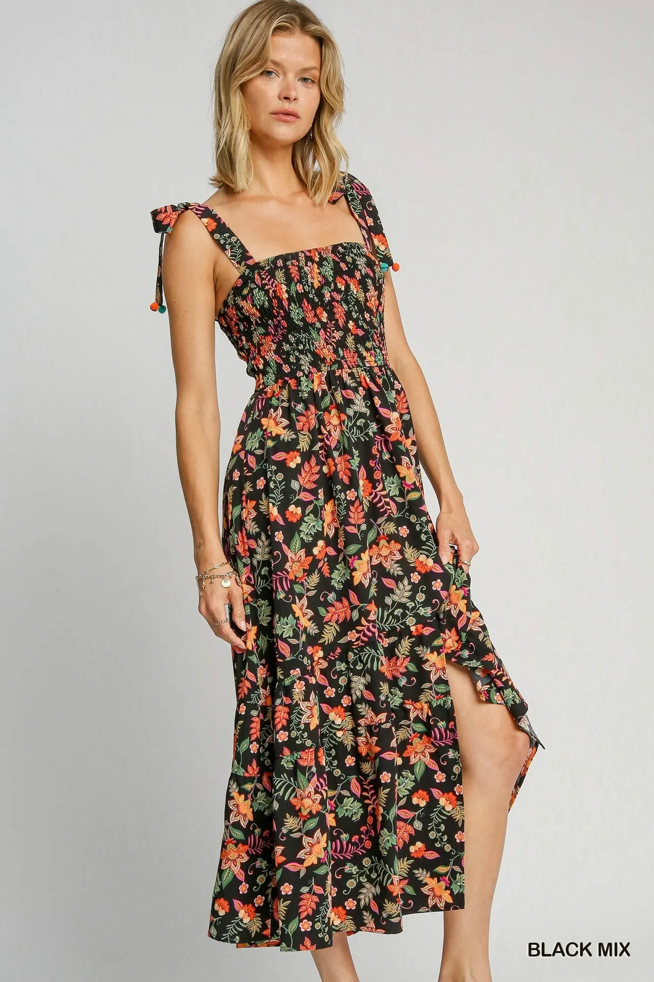 Black Mix Floral Print Maxi Dress