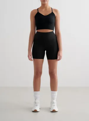 Black Ribbed Performance Midi Biker Shorts