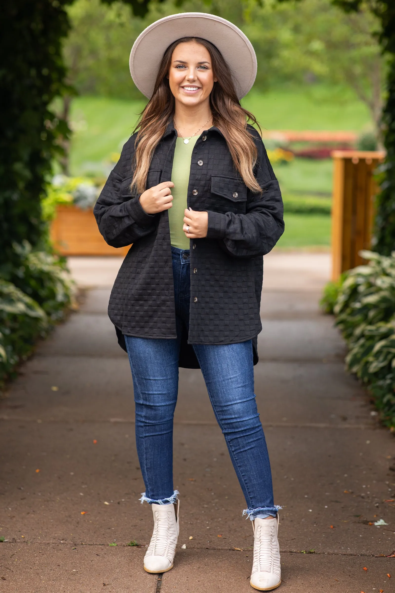 Black Textured Knit Shacket