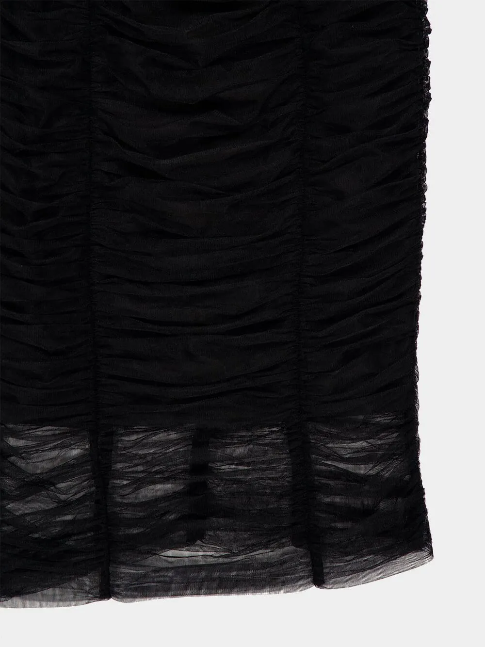 Black Tulle Calf-Length Draped Dress