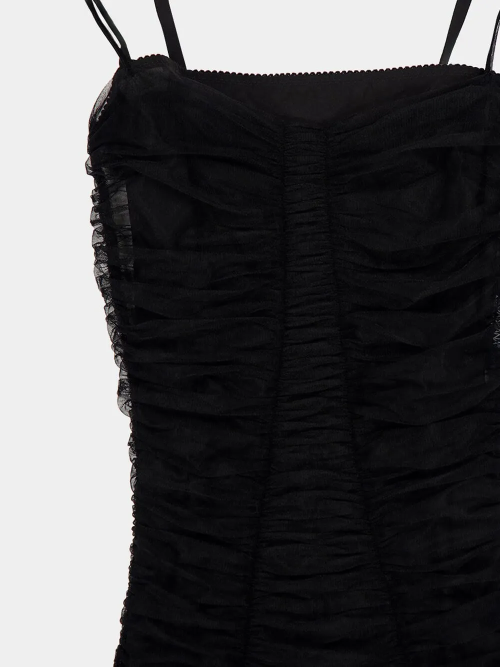 Black Tulle Calf-Length Draped Dress