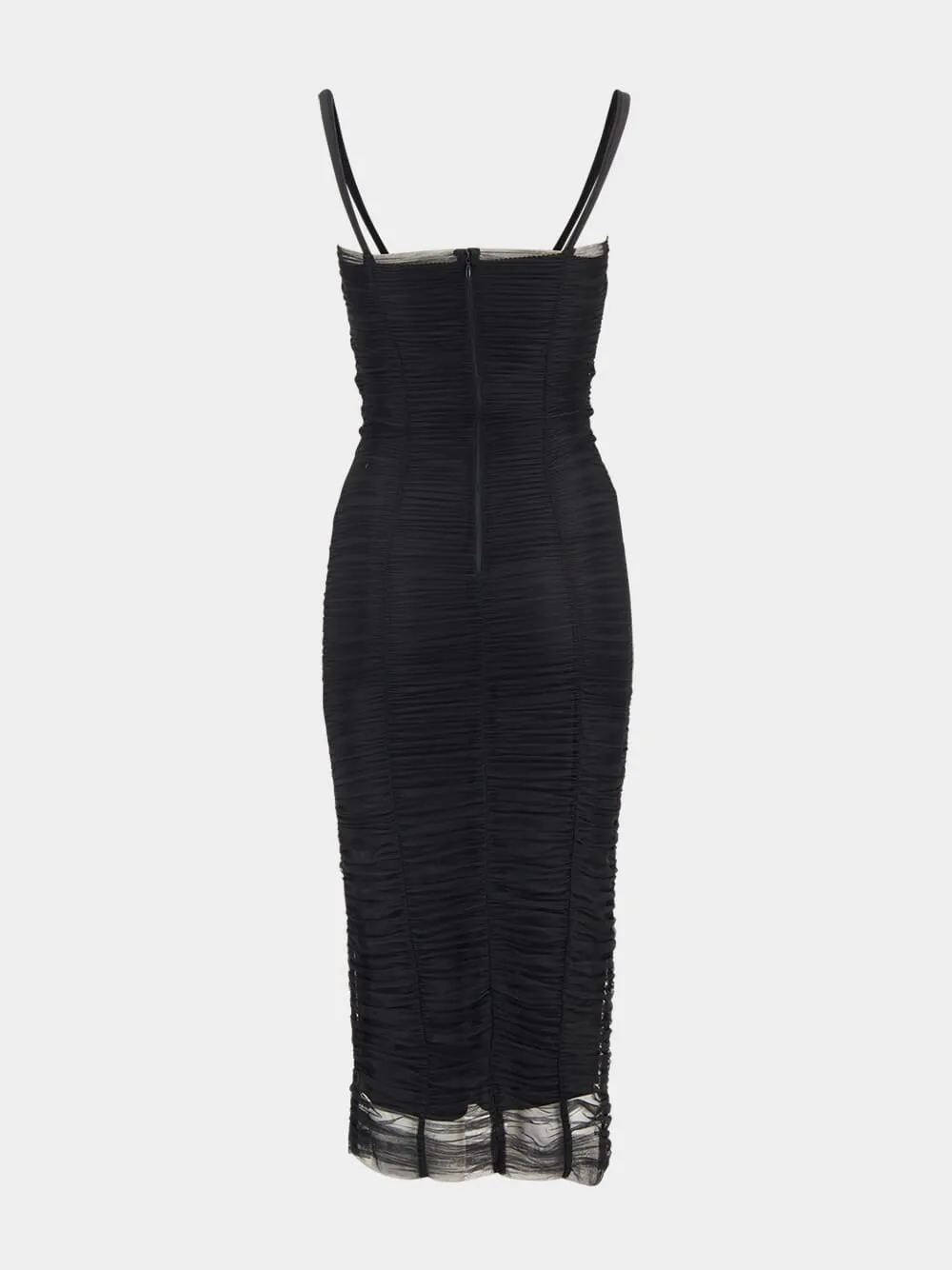 Black Tulle Calf-Length Draped Dress