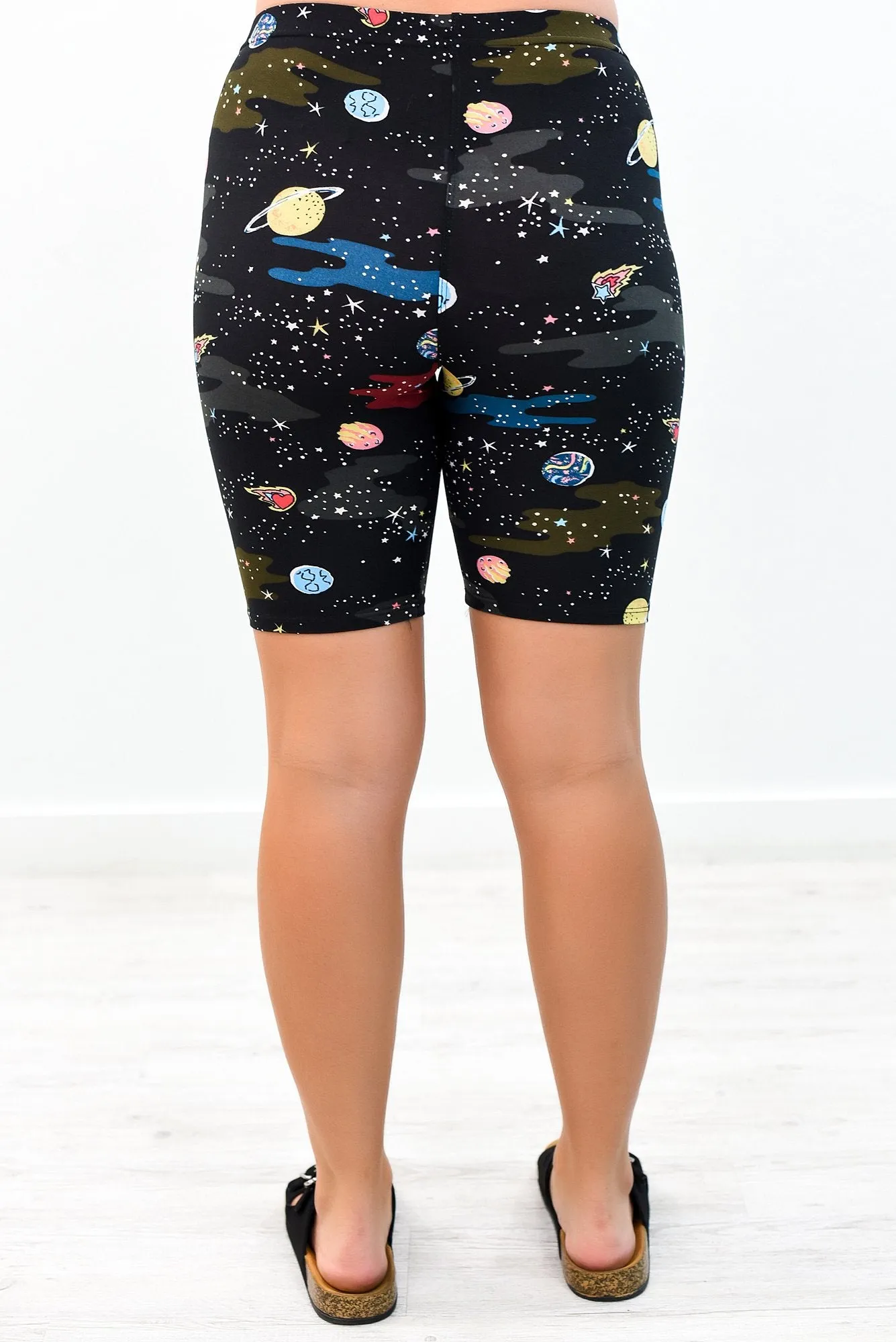 Black/Multi Color Planet/Camouflage Biker Shorts - I1202BK