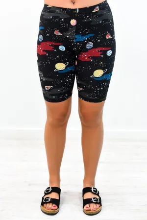Black/Multi Color Planet/Camouflage Biker Shorts - I1202BK