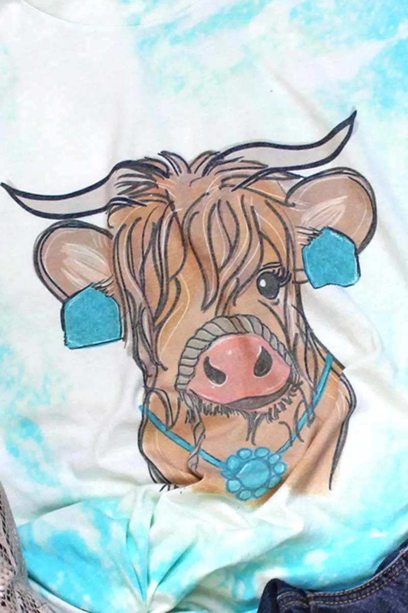 Bleached Fancy Turquoise Cow Tri-Blend Crew Tee