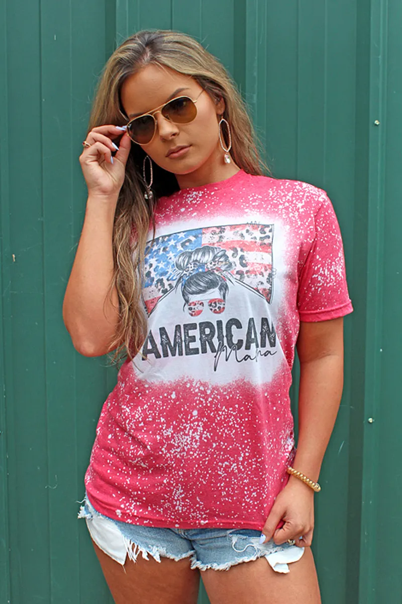 Bleached Patriotic American Mama Softstyle Adult T-Shirt