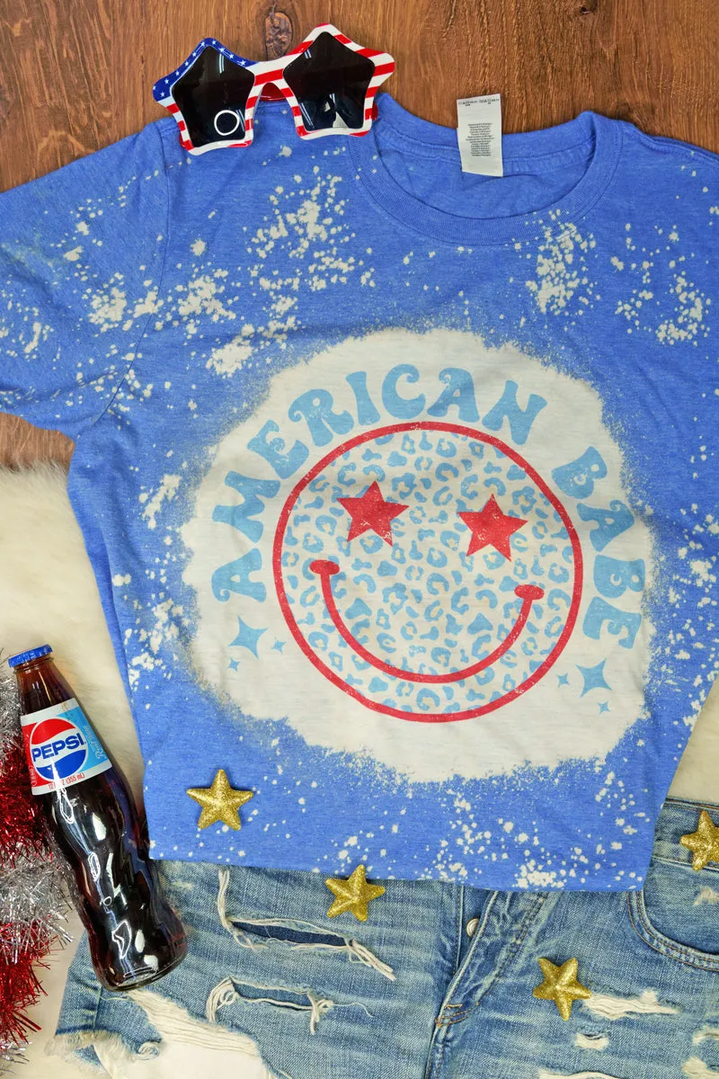 Bleached Retro American Babe Happy Face Softstyle Adult T-Shirt