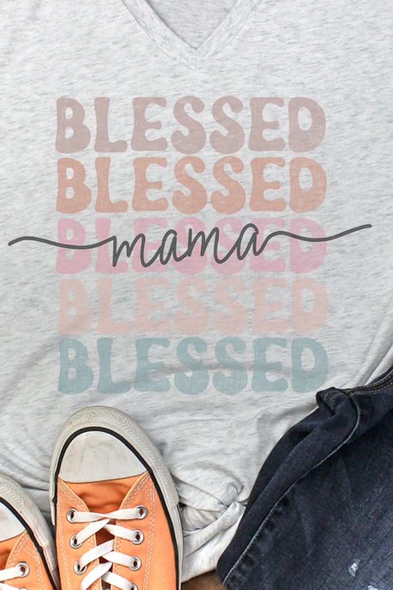 Blessed Mama Stacked Tri-Blend V Neck Tee