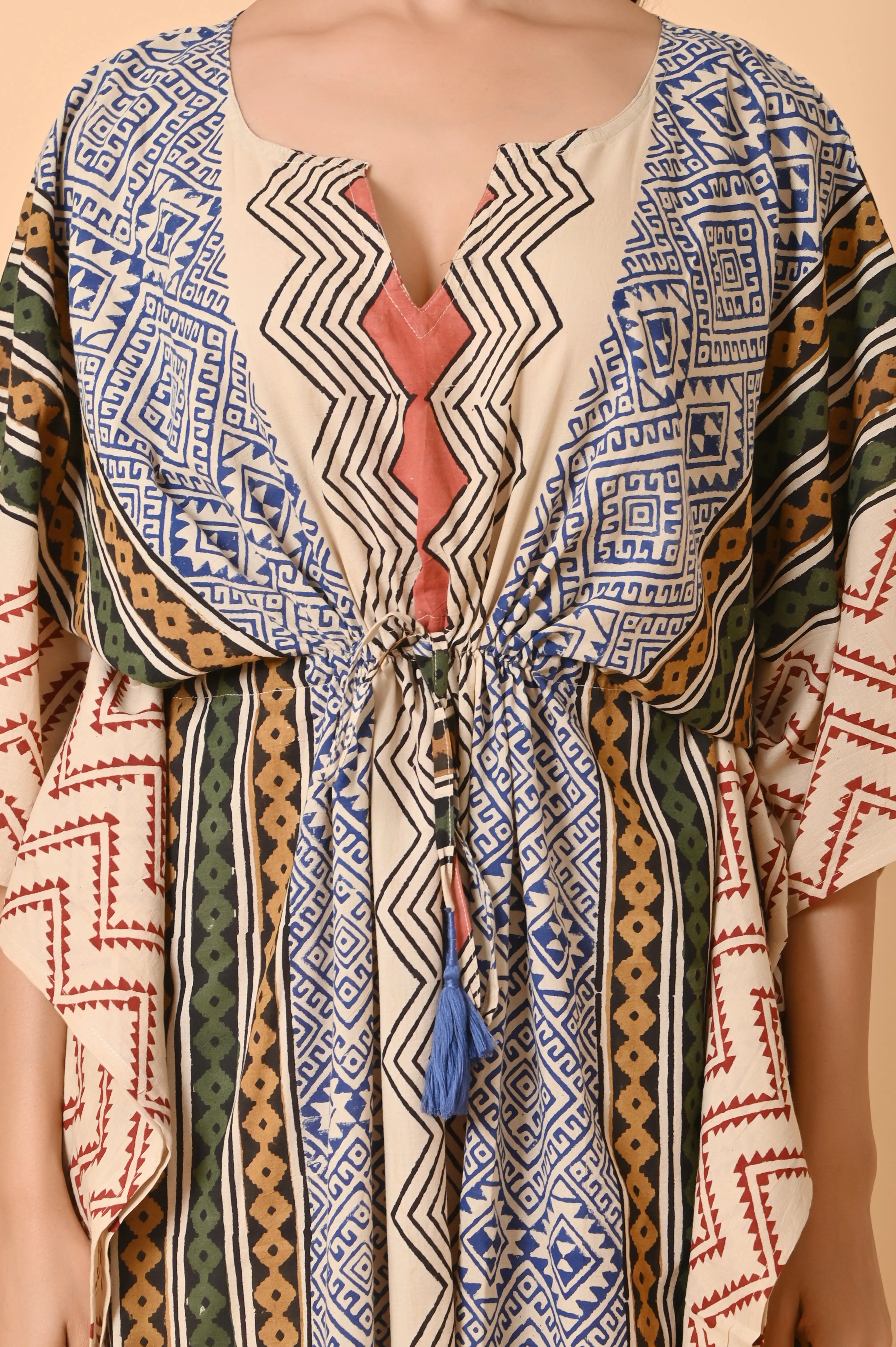 Block Print Cotton Long Bohemian Kaftan Dress
