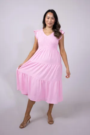 Blu Pepper Smocked Bodice Maxi Dress for Women in Pink | CR2179-LIGHTPINK