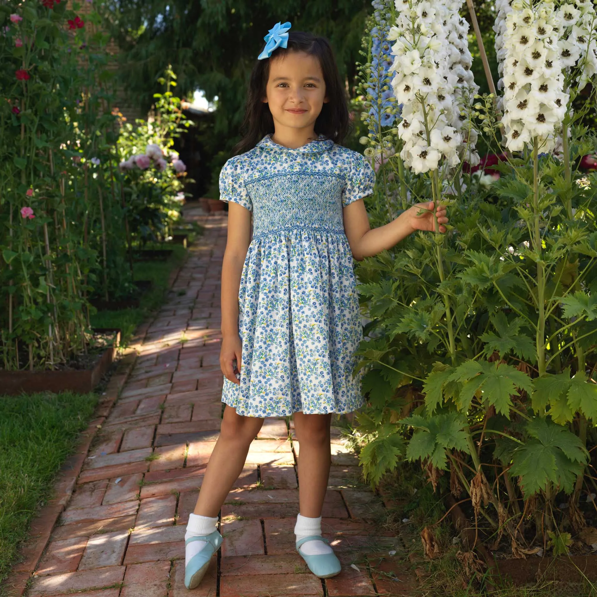Blue Forget-Me-Not Smocked Dress