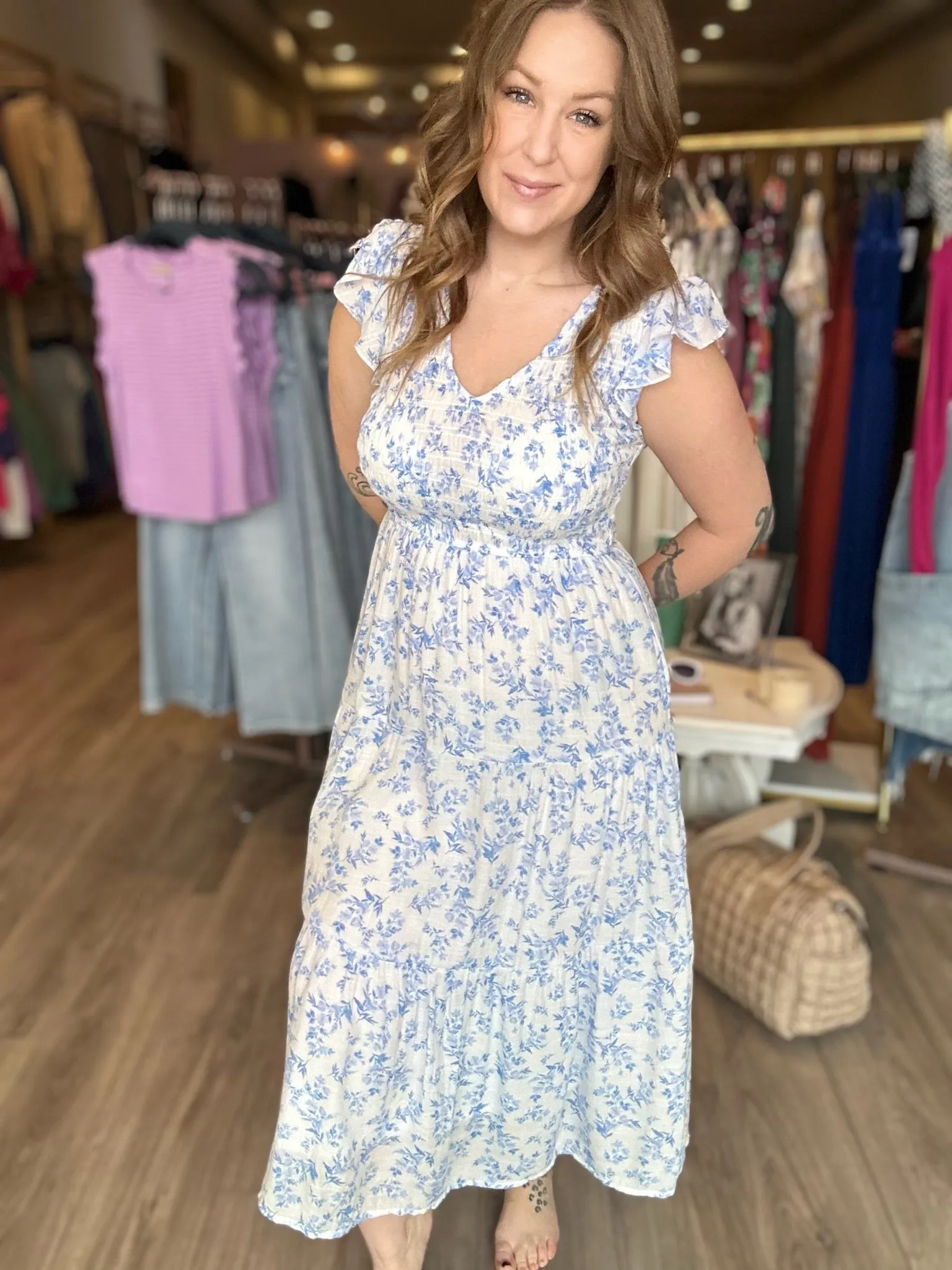 Blue Multi Floral Smocked Dress