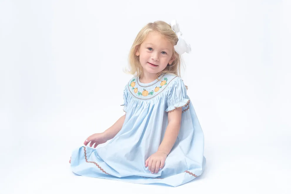 Blue Pumpkin Gingham Smocked Bishop Dress