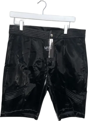 boohooMan Black Pu Contrast Stitch Biker Shorts UK L