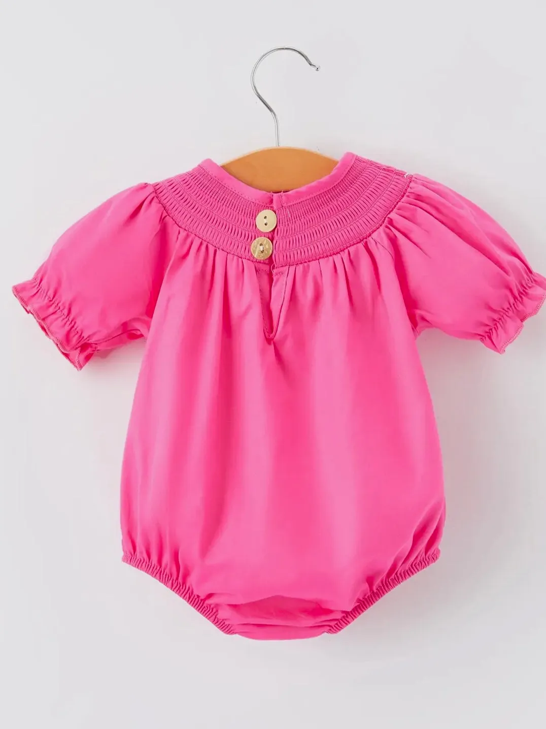 Bows Smocked Bubble Romper: Fuchsia